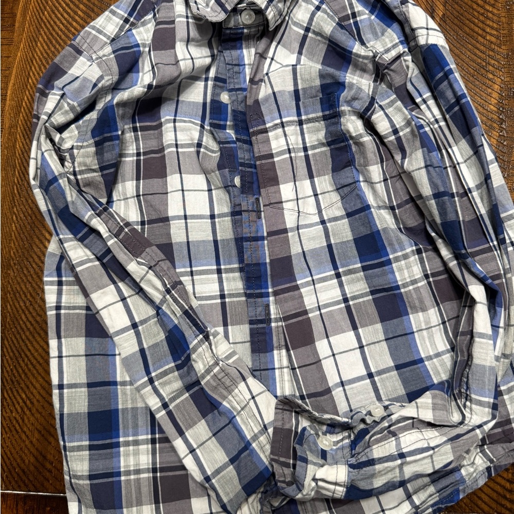 Janie and Jack Blue and Gray Plaid Shirt